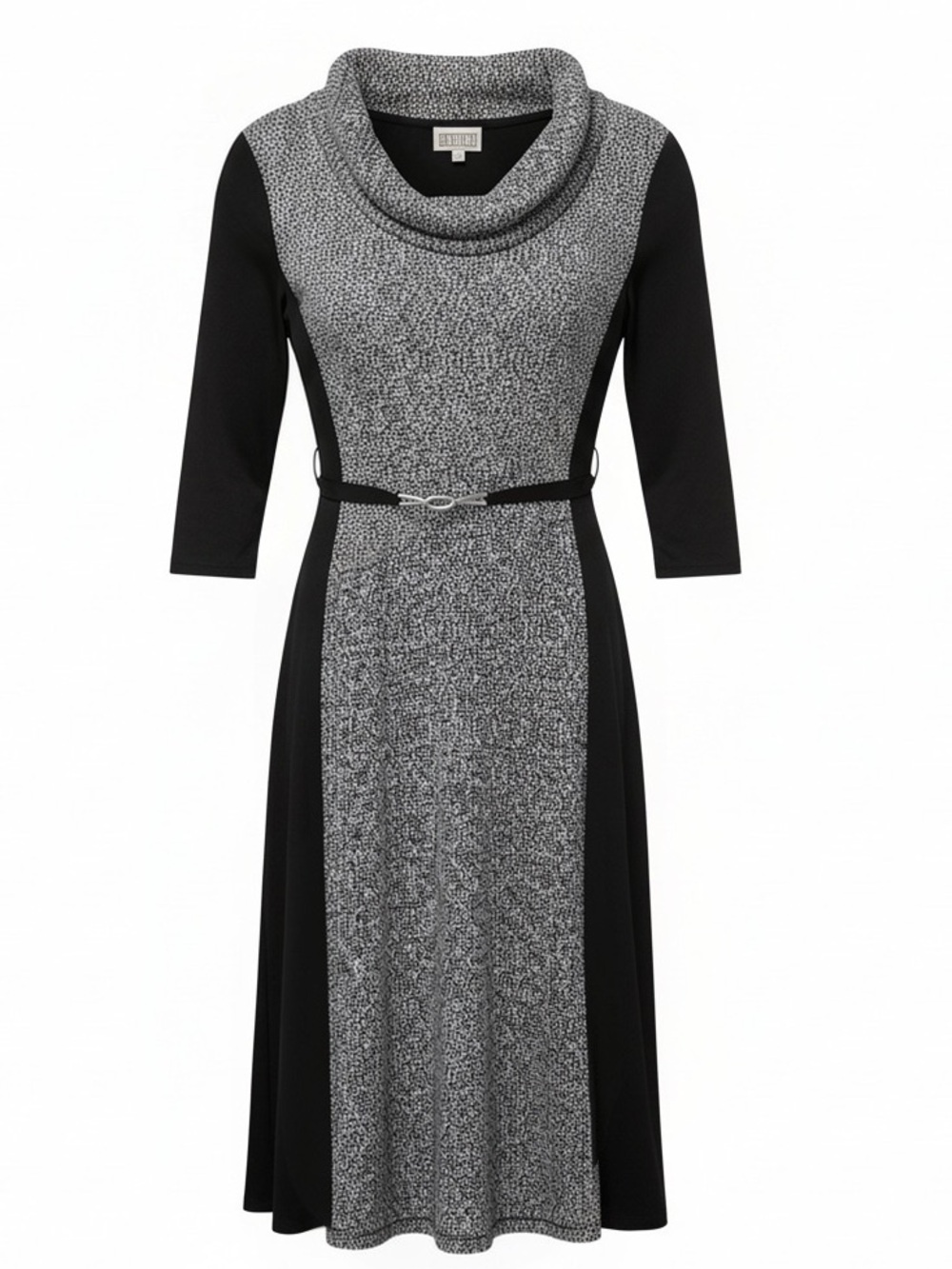 Bethany Black & White Cowl Neck Knit Midi Dress Size Large L
